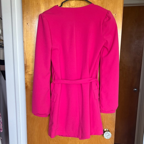Boohoo Hot Pink Double-Breasted Belted Blazer - Picture 3 of 3